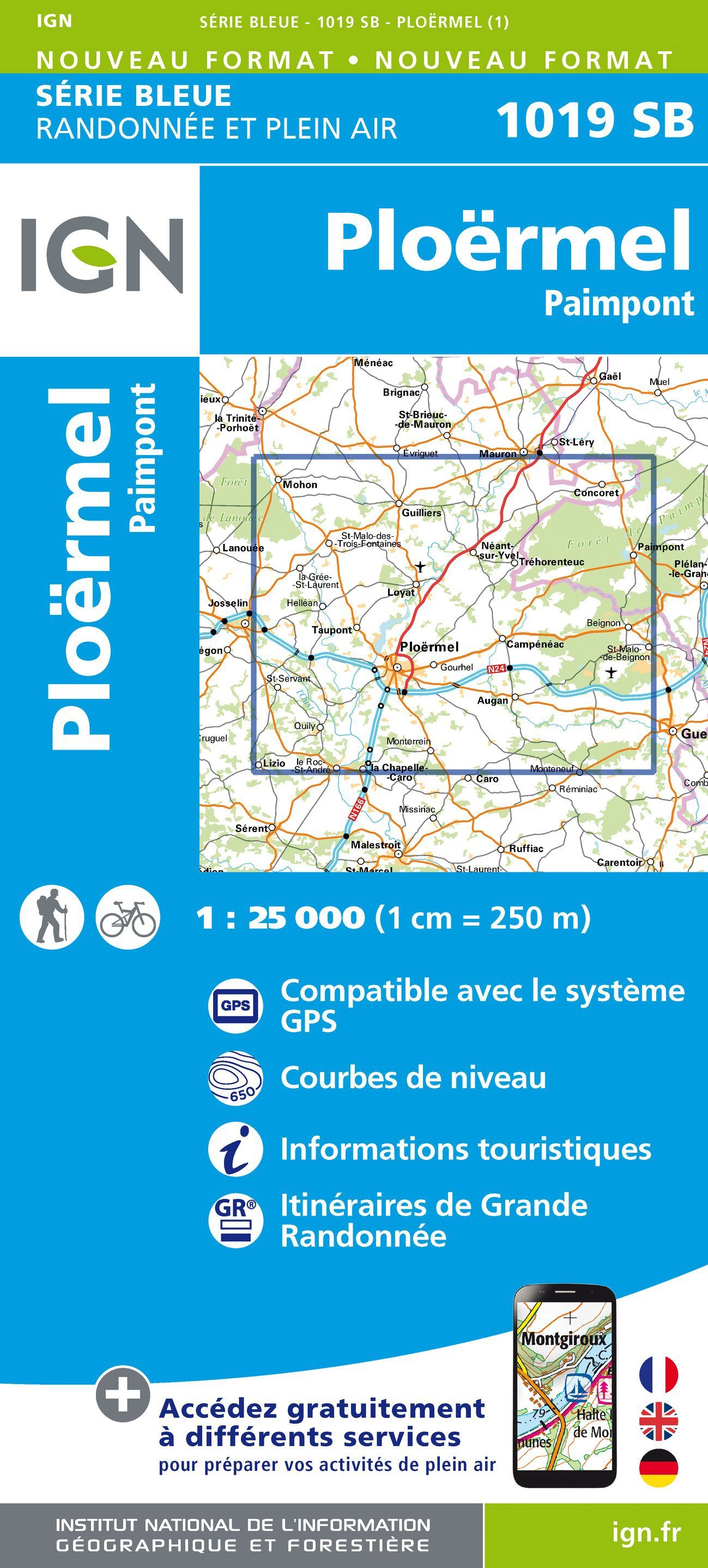 Carte de randonnée n° 1019 - Ploërmel, Paimpont | IGN - Série Bleue carte de randonnée IGN Default Title