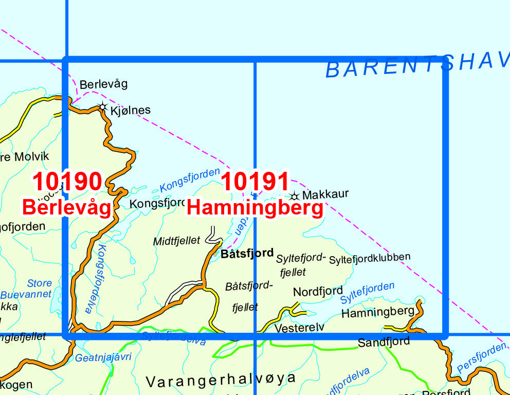 Carte de randonnée n° 10191 - Hamningberg (Norvège) | Nordeca - Norge-serien carte de randonnée Nordeca Default Title