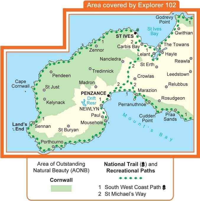 Carte de randonnée n° 102 - Land's End (Grande Bretagne) | Ordnance Survey - Explorer carte de randonnée Ordnance Survey