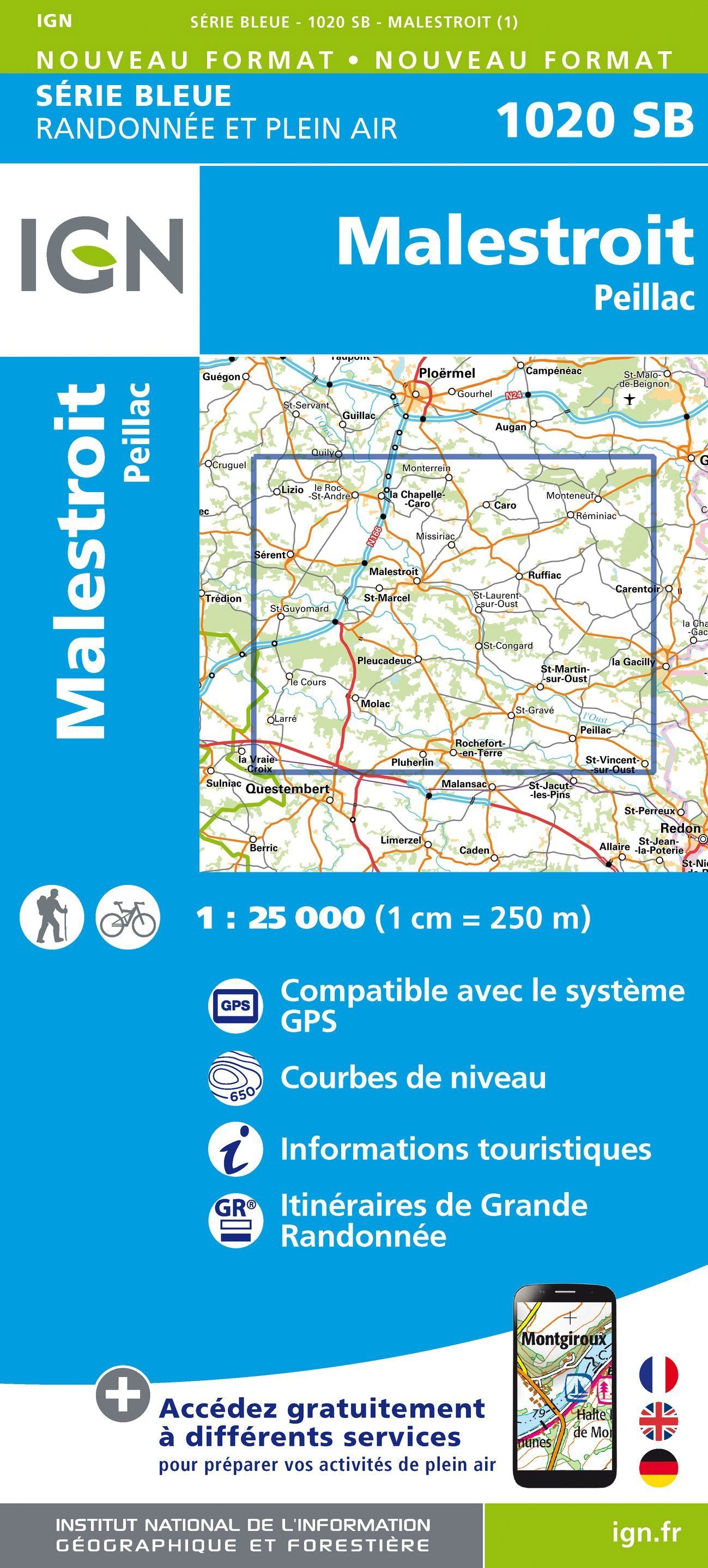 Carte de randonnée n° 1020 - Malestroit, Peillac | IGN - Série Bleue carte de randonnée IGN Default Title