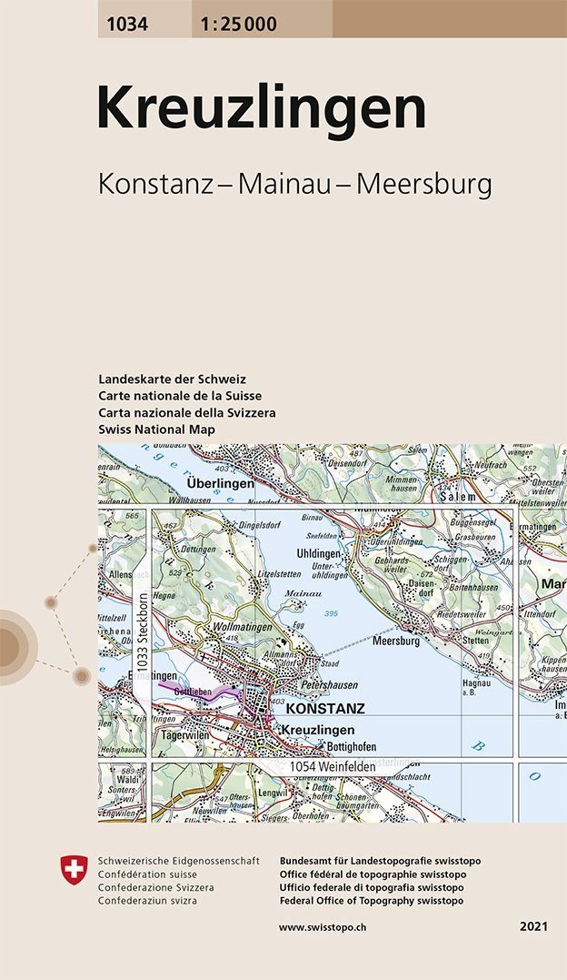 Carte topographique n° 1034 - Kreuzlingen (Suisse) | Swisstopo - 1/25 000 carte de randonnée Swisstopo