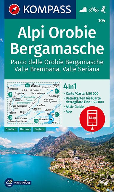 Carte de randonnée n° 104 - Alpi Orobie Bergamasche, Valle Seriana (Italie) | Kompass carte de randonnée Kompass
