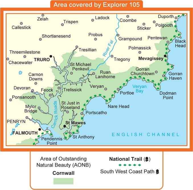 Carte de randonnée n° 105 - Falmouth, Mevagissey | Ordnance Survey - Explorer carte de randonnée Ordnance Survey