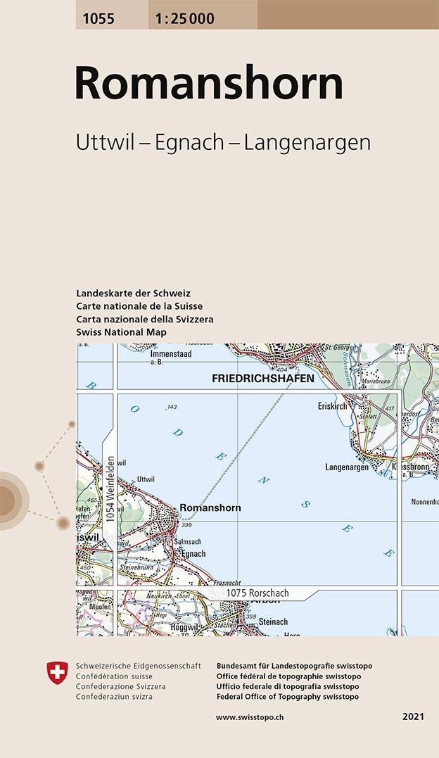 Carte de randonnée n° 1055 - Romanshorn (Suisse) | Swisstopo - 1/25 000 carte pliée Swisstopo 