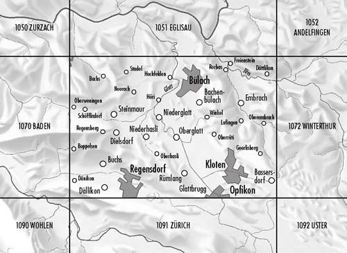Carte de randonnée n° 1071 - Bülach (Suisse) | Swisstopo - 1/25 000 carte pliée Swisstopo 