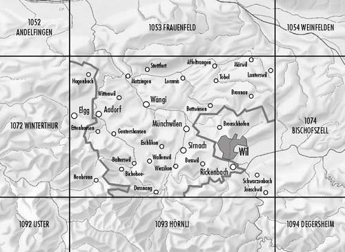 Carte de randonnée n° 1073 - Wil (Suisse) | Swisstopo - 1/25 000 carte pliée Swisstopo 