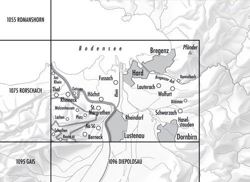 Carte topographique n° 1076 - St-Margrethen (Suisse) | Swisstopo - 1/25 000 carte de randonnée Swisstopo