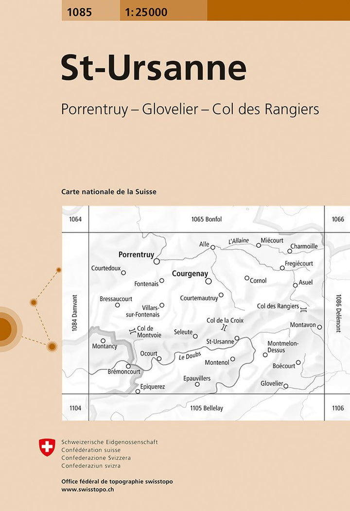 Carte de randonnée n° 1085 - St-Ursanne (Suisse) | Swisstopo - 1/25 000 carte pliée Swisstopo 