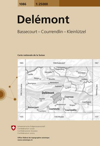 Carte de randonnée n° 1086 - Delémont (Suisse) | Swisstopo - 1/25 000 carte pliée Swisstopo 