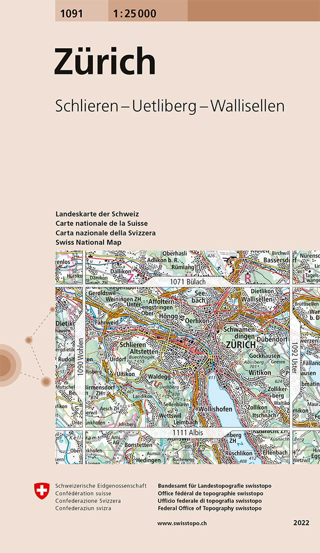 Carte de randonnée n° 1091 - Zürich (Suisse) | Swisstopo - 1/25 000 carte pliée Swisstopo 