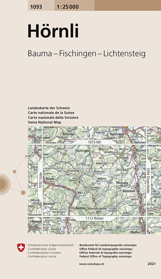 Carte de randonnée n° 1093 - Hörnli (Suisse) | Swisstopo - 1/25 000 carte pliée Swisstopo 