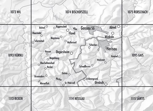 Carte topographique n° 1094 - Degersheim (Suisse) | Swisstopo - 1/25 000 carte de randonnée Swisstopo