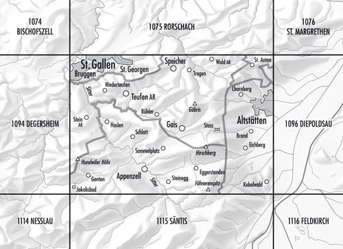 Carte topographique n° 1095 - Gais (Suisse) | Swisstopo - 1/25 000 carte de randonnée Swisstopo