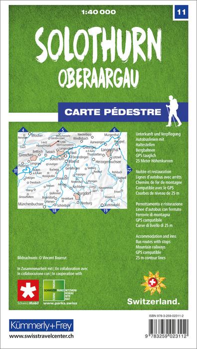 Carte de randonnée n° 11 - Solothurn, Oberaargau (Suisse) | Kümmerly & Frey-1/40 000 carte de randonnée Kümmerly & Frey