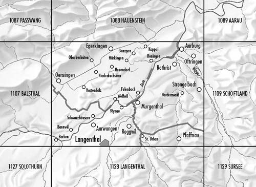 Carte topographique n° 1108 - Murgenthal (Suisse) | Swisstopo - 1/25 000 carte de randonnée Swisstopo