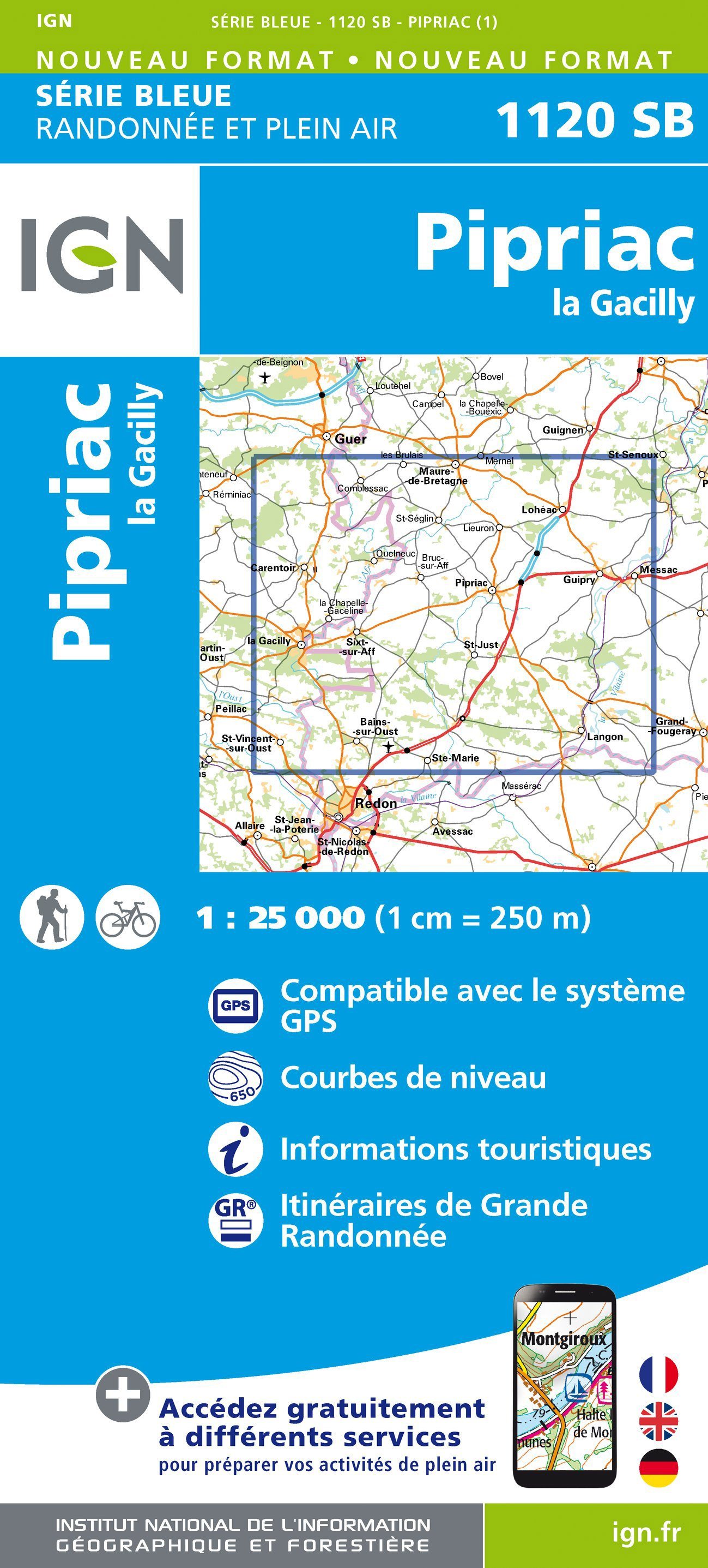 Carte de randonnée n° 1120 - Pipriac, La Gacilly | IGN - Série Bleue carte de randonnée IGN Default Title