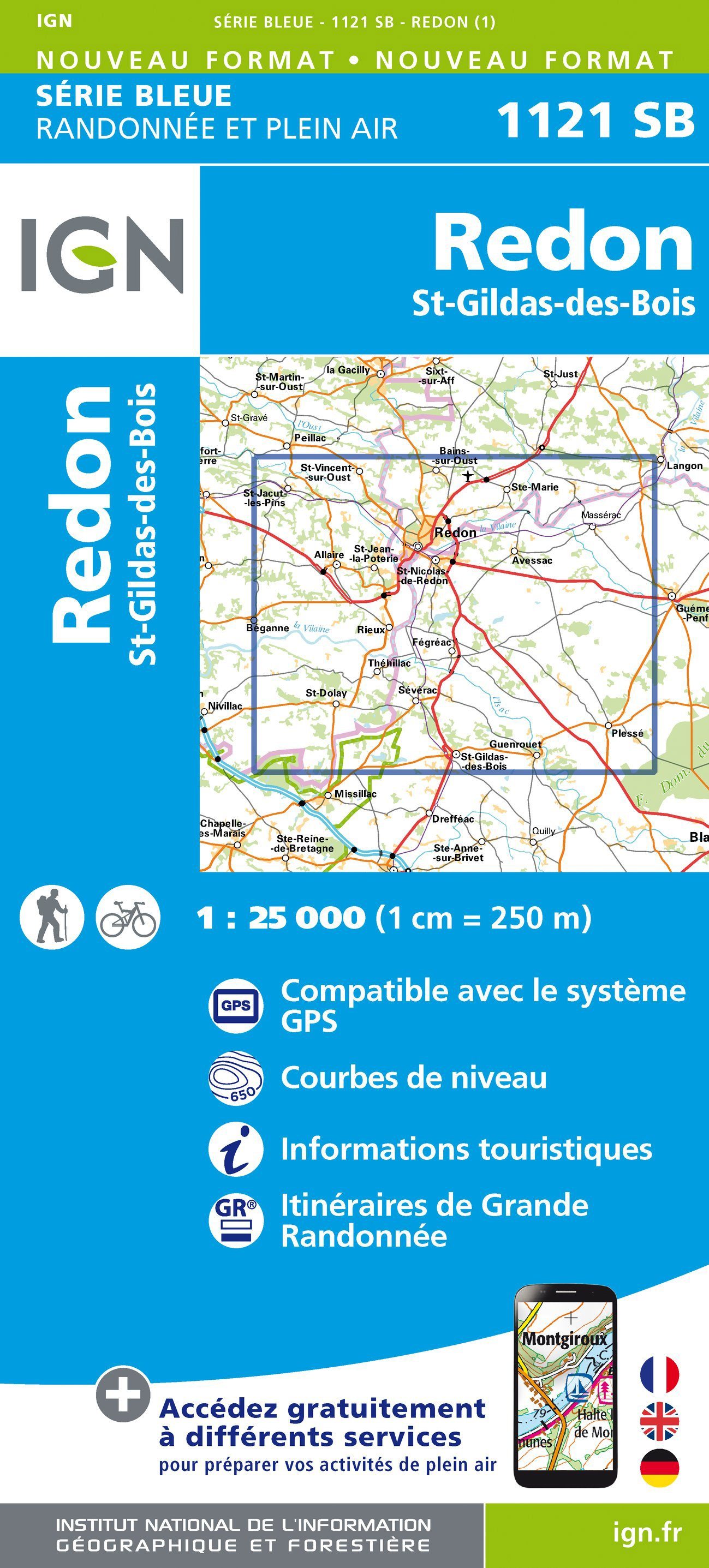 Carte de randonnée n° 1121 - Redon, St-Gildas-des-Bois | IGN - Série Bleue carte de randonnée IGN Default Title