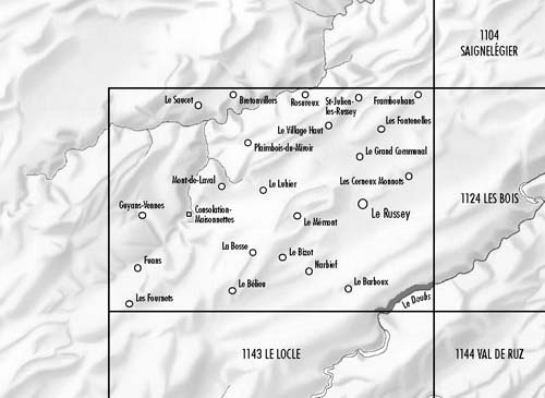 Carte de randonnée n° 1123 - Russey (le) (Suisse) | Swisstopo - 1/25 000 carte pliée Swisstopo 