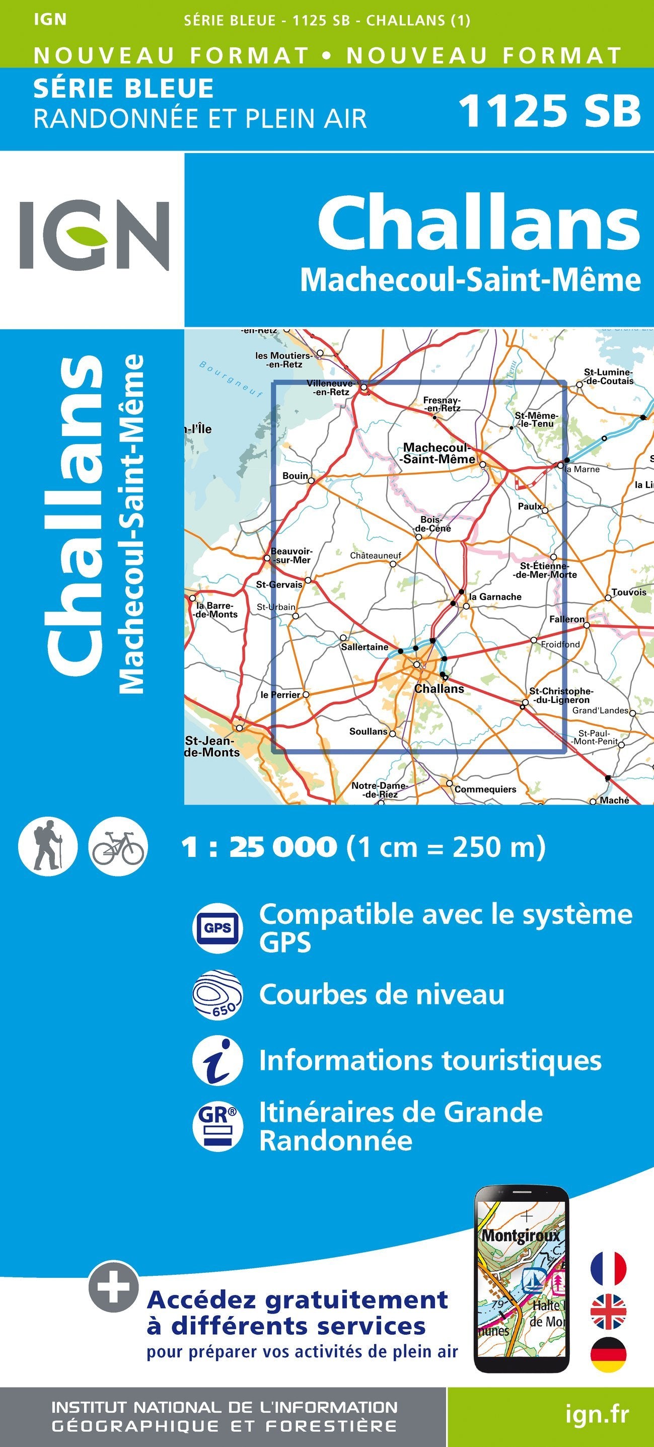 Carte de randonnée n° 1125 - Challans, Machecoul-Saint-Même | IGN - Série Bleue carte de randonnée IGN Default Title