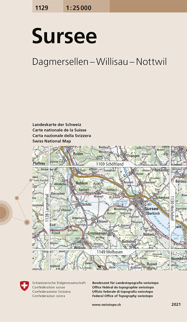 Topographic map No. 1129 - Sursee (Switzerland) | Swisstopo - 1/25 000 ...