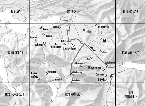 Carte topographique n° 1133 - Linthebene (Suisse) | Swisstopo - 1/25 000 carte de randonnée Swisstopo