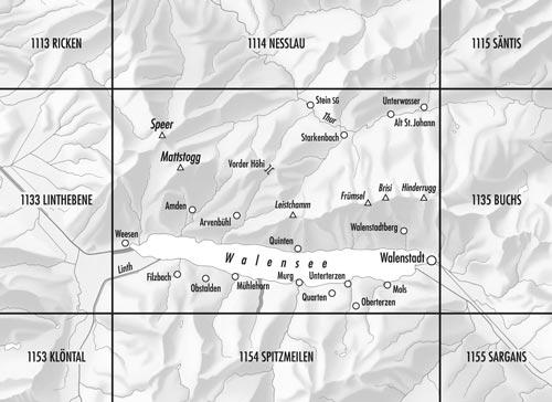 Carte topographique n° 1134 - Walensee (Suisse) | Swisstopo - 1/25 000 carte de randonnée Swisstopo