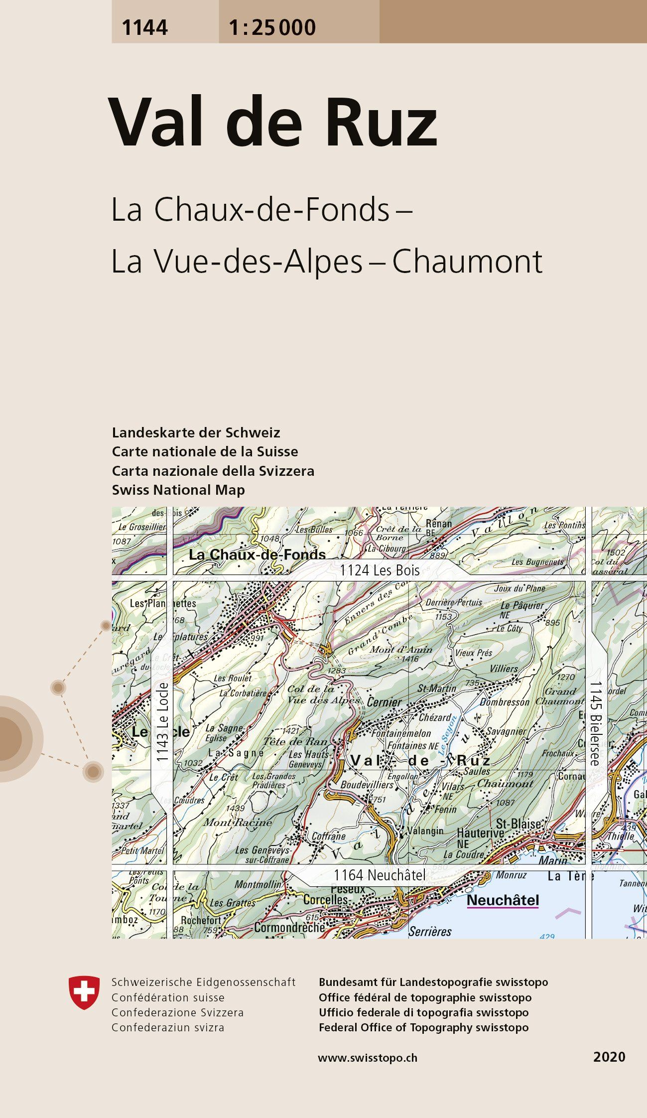 Topographic map No. 1144 - Val de Ruz (Switzerland) | Swisstopo - 1/25 ...