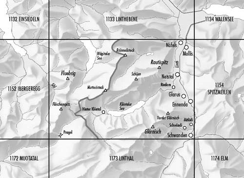 Carte de randonnée n° 1153 - Klontal (Suisse) | Swisstopo - 1/25 000 carte pliée Swisstopo 