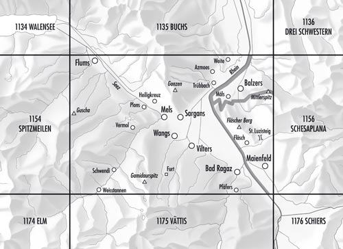 Carte topographique n° 1155 - Sargans (Suisse) | Swisstopo - 1/25 000 carte de randonnée Swisstopo