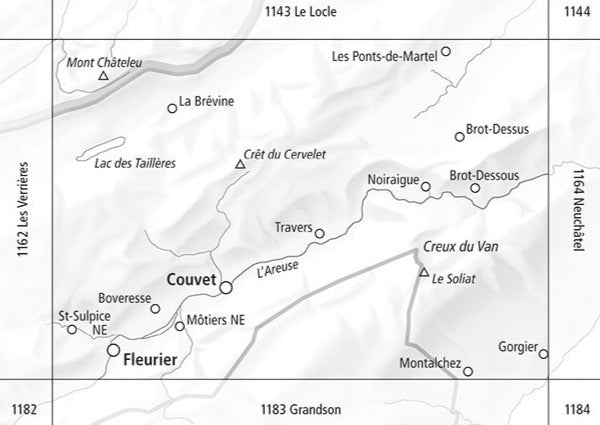 Carte de randonnée n° 1163 - Travers (Suisse) | Swisstopo - 1/25 000 carte pliée Swisstopo 