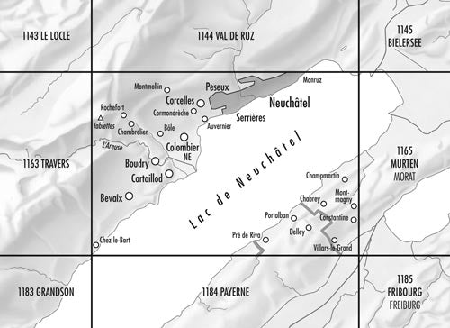 Carte topographique n° 1164 - Neuchâtel (Suisse) | Swisstopo - 1/25 000 carte de randonnée Swisstopo