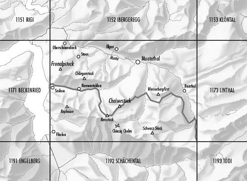 Carte topographique n° 1172 - Muotatal (Suisse) | Swisstopo - 1/25 000 carte de randonnée Swisstopo