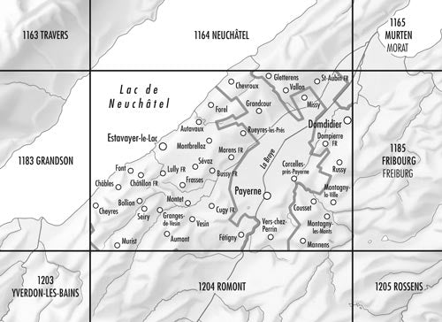 Carte topographique n° 1184 - Payerne (Suisse) | Swisstopo - 1/25 000 carte de randonnée Swisstopo