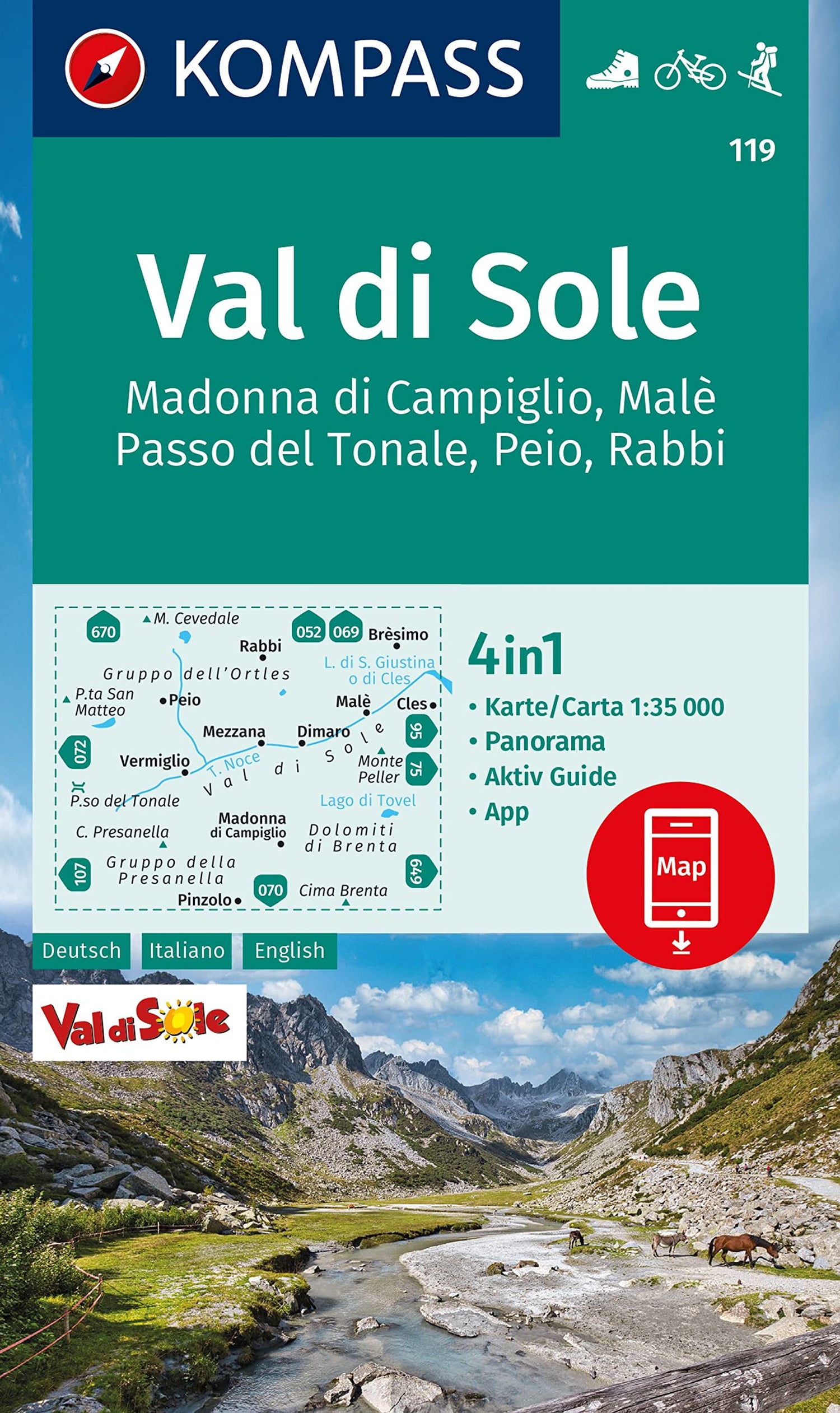 Carte de randonnée n° 119 - Val di Sole (Italie) | Kompass carte de randonnée Kompass
