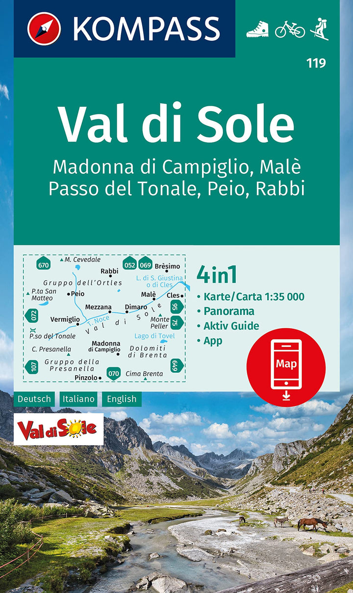 Carte de randonnée n° 119 - Val di Sole (Italie) | Kompass carte pliée Kompass 