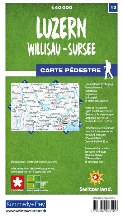 Carte de randonnée n° 12 - Luzern, Willisau, Sursee (Suisse) | Kümmerly & Frey-1/40 000 carte pliée Kümmerly & Frey 