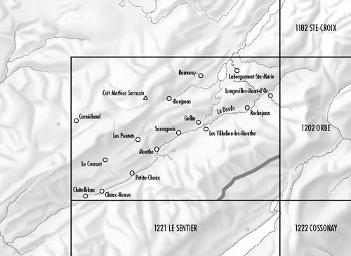 Carte topographique n° 1201 - Mouthe (Suisse) | Swisstopo - 1/25 000 carte de randonnée Swisstopo