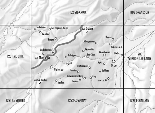 Carte topographique n° 1202 - Orbe (Suisse) | Swisstopo - 1/25 000 carte de randonnée Swisstopo