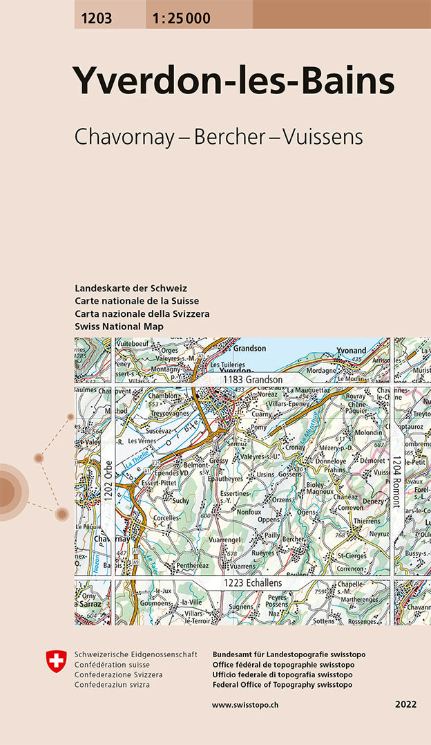 Carte topographique n° 1203 - Yverdon (Suisse) | Swisstopo - 1/25 000 carte de randonnée Swisstopo