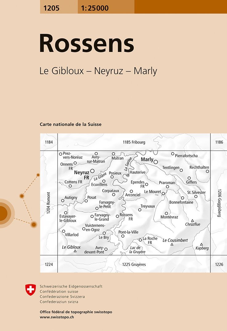 Carte topographique n° 1205 - Rossens (Suisse) | Swisstopo - 1/25 000 carte de randonnée Swisstopo Default Title
