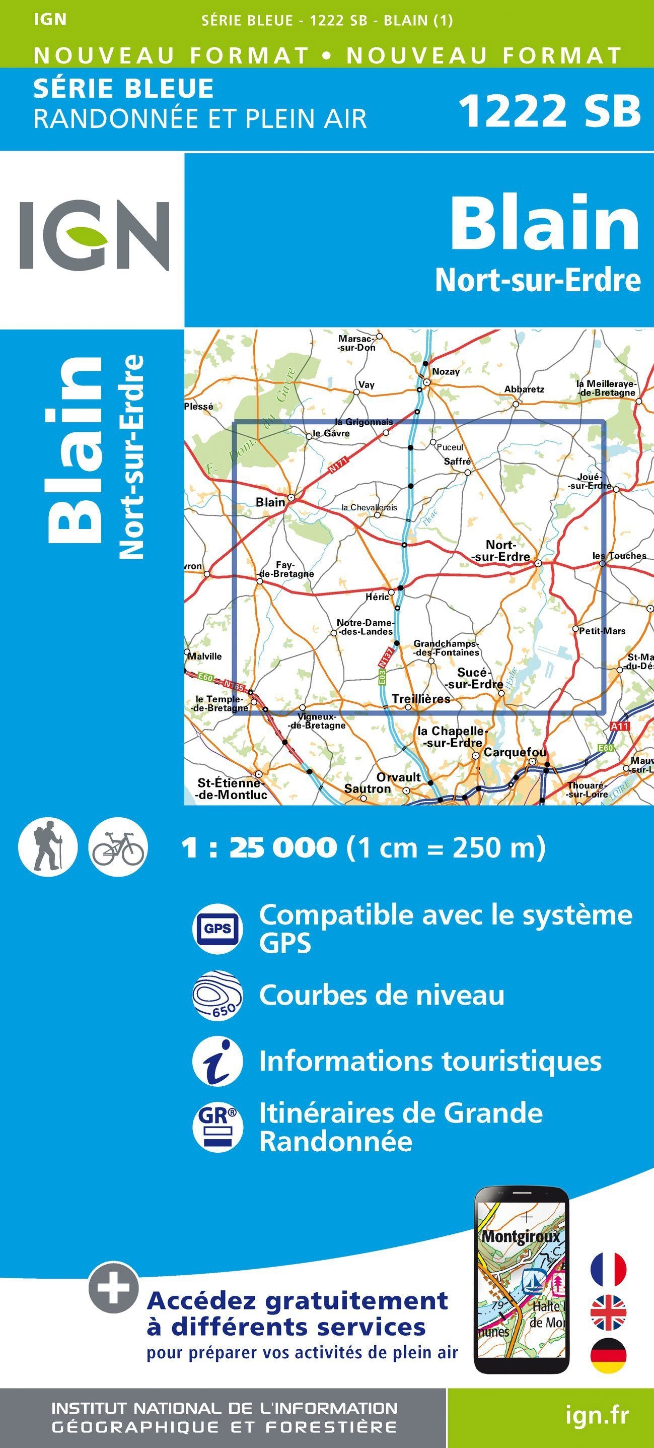 Carte de randonnée n° 1222 - Blain, Nort-sur-Erdre | IGN - Série Bleue carte de randonnée IGN Default Title