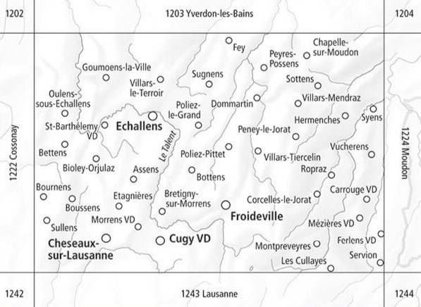 Carte de randonnée n° 1223 - Echallens (Suisse) | Swisstopo - 1/25 000 carte pliée Swisstopo 