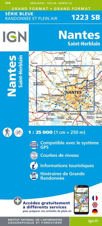 Carte de randonnée n° 1223 - Nantes, St-Herblain | IGN - Série Bleue carte de randonnée IGN