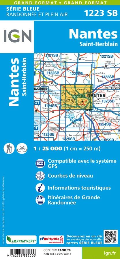 Carte de randonnée n° 1223 - Nantes, St-Herblain | IGN - Série Bleue carte de randonnée IGN