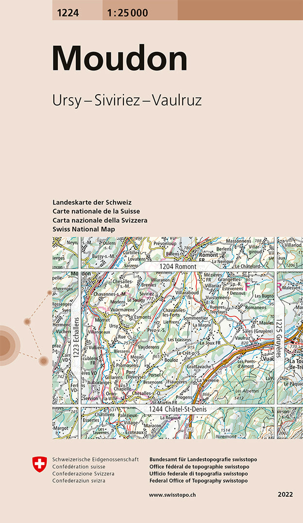 Topographic map No. 1224 - Moudon (Switzerland) | Swisstopo - 1/25 000 ...