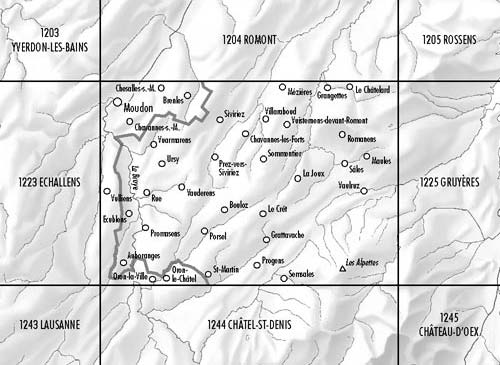Carte topographique n° 1224 - Moudon (Suisse) | Swisstopo - 1/25 000 carte de randonnée Swisstopo