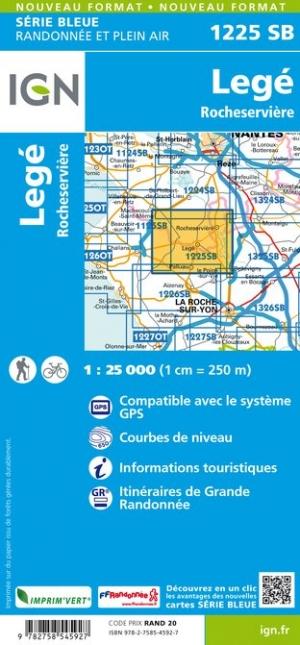 Carte de randonnée n° 1225 - Legé, Rocheservière | IGN - Série Bleue carte pliée IGN 