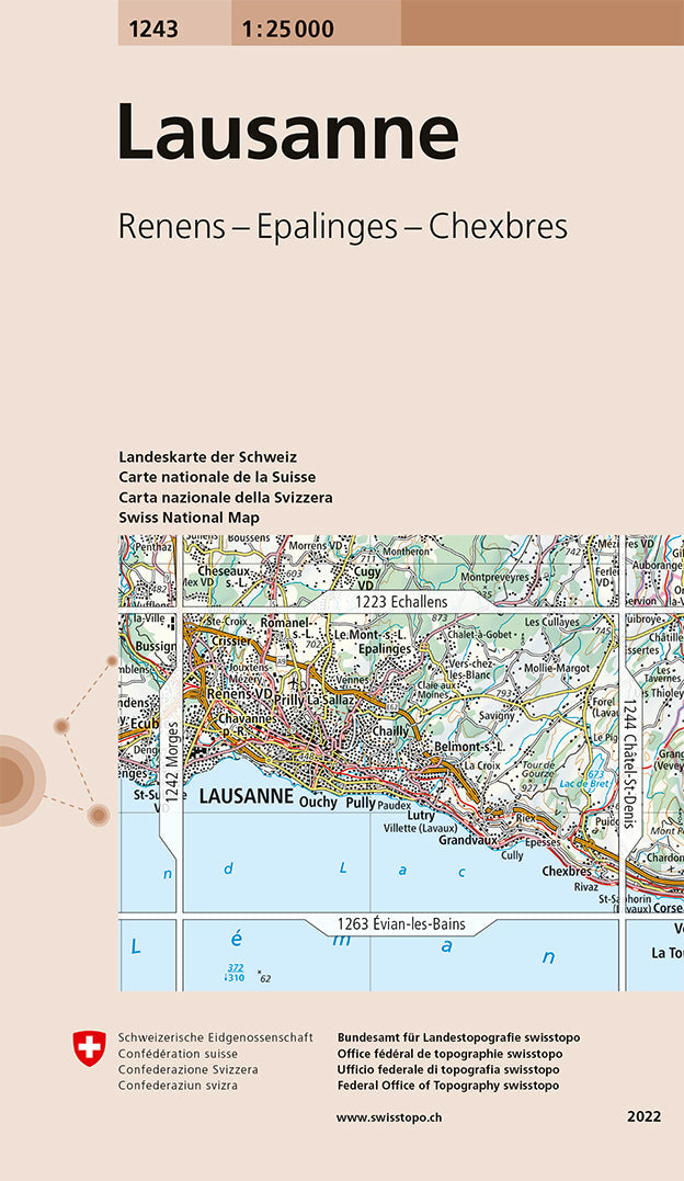 Carte de randonnée n° 1243 - Lausanne (Suisse) | Swisstopo - 1/25 000 carte pliée Swisstopo 