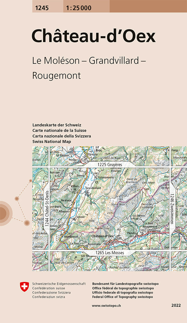 Carte topographique n° 1245 - Chateau-d'Oex (Suisse) | Swisstopo - 1/25 000 carte de randonnée Swisstopo