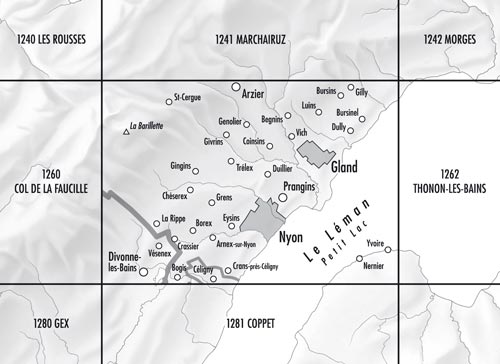 Carte topographique n° 1261 - Nyon (Suisse) | Swisstopo - 1/25 000 carte de randonnée Swisstopo